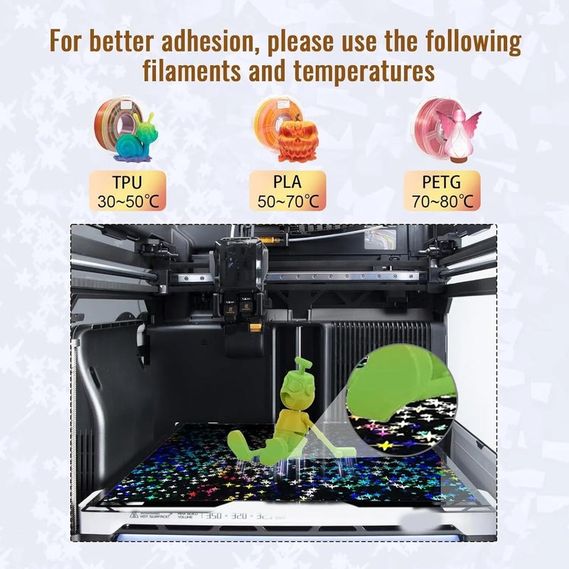 IdeaFormer-3D لوحة بناء PEF H2S H2D 346x355 مم، قوس قزح كونفيتي PEF + لوحة سرير فولاذي نابض Galaxy PEY لطابعة Bambu Lab H2S، H2D، H2D Combo 3D، حجم الطباعة 350 مم × 320 مم - Image 3